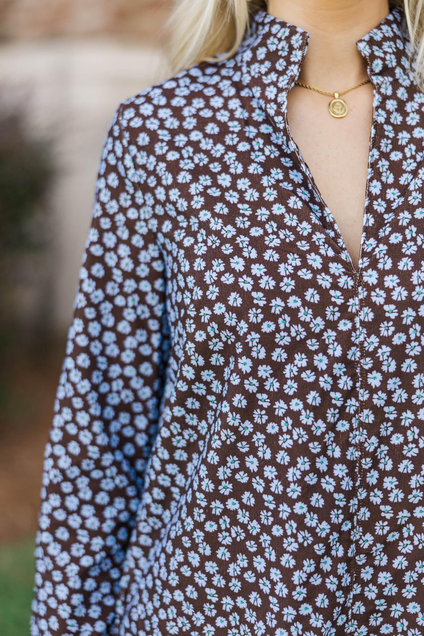 Make It Count Brown Ditsy Floral Corduroy Dress Female Product Image