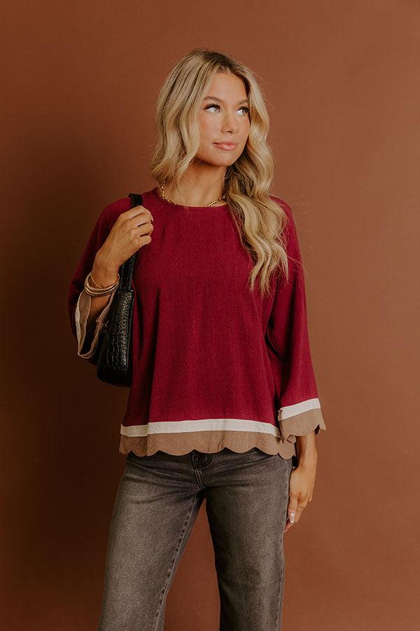 Chic Season Linen-Blend Scalloped Top Product Image