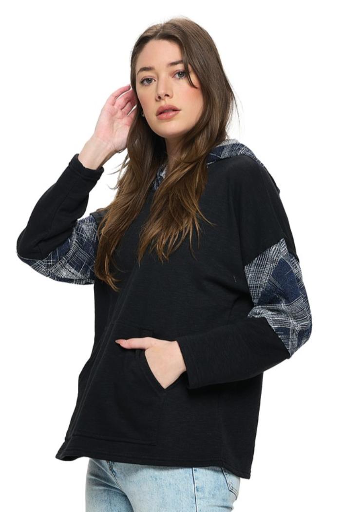 Plaid Color Block Hoodie Product Image