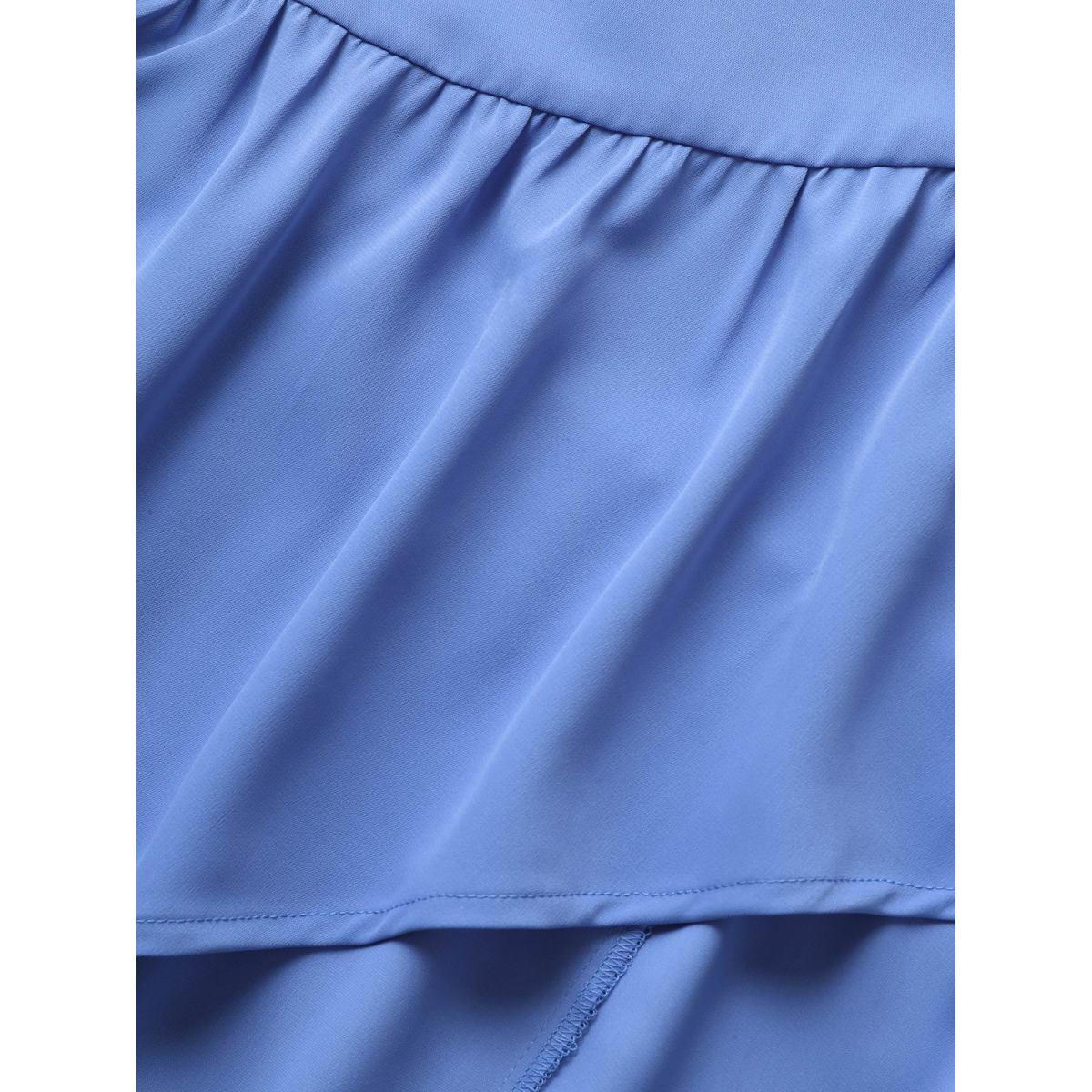 Plus Size Solid Patchwork Ruffle Hem Midi Dress Skyblue Women Elegant Ruffles V-neck Sleeveless Curvy BloomChic 14-16/1X Product Image