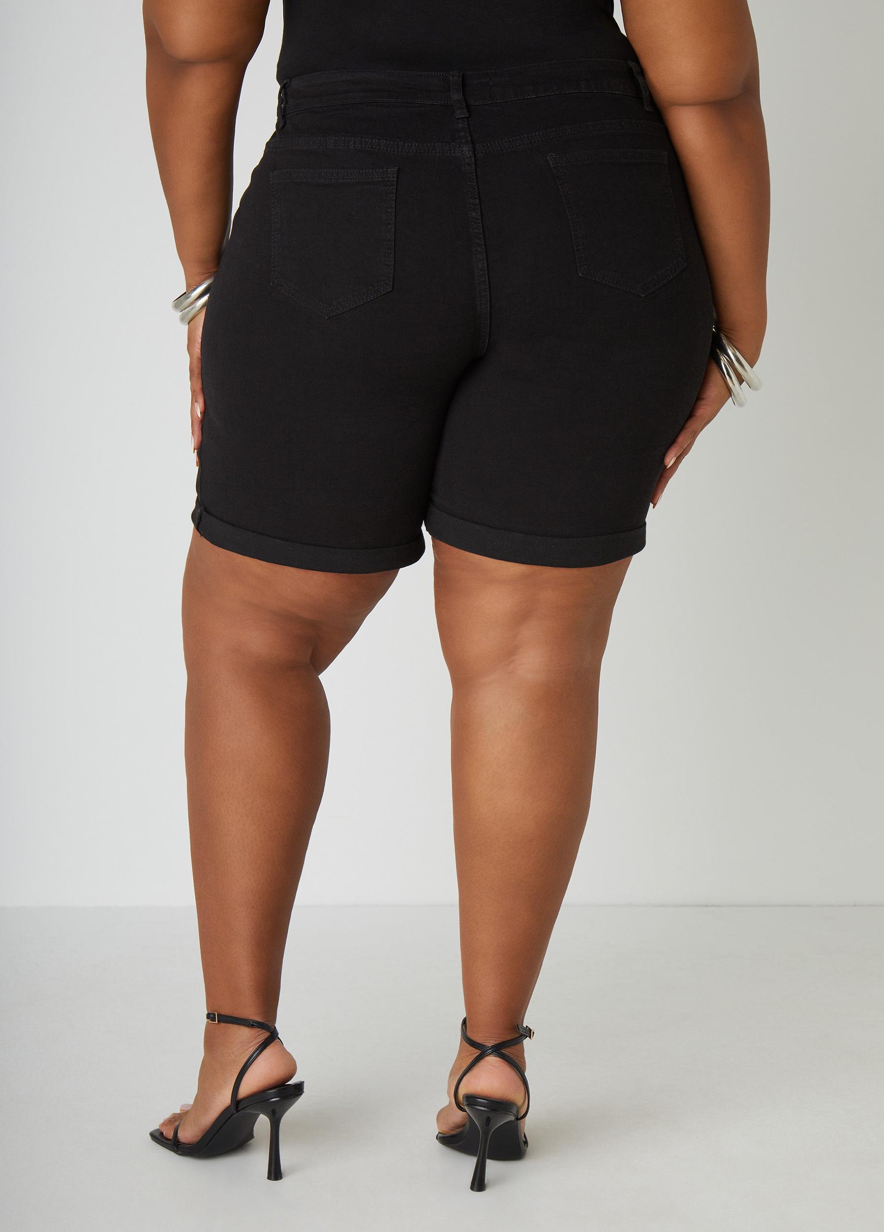 Cuffed Distressed Denim Shorts Product Image