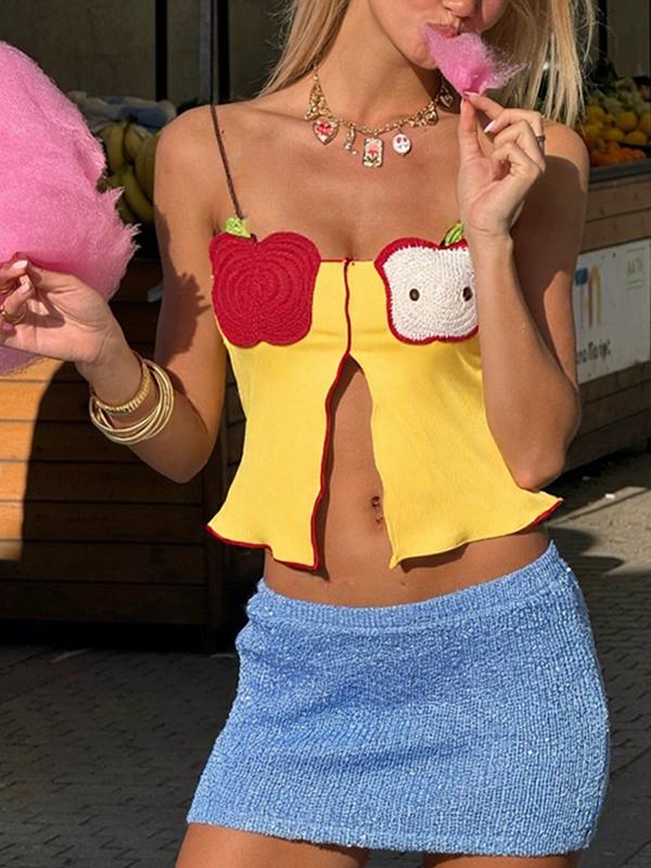 Apple Knitted Cropped Embroidered Tank Top Product Image