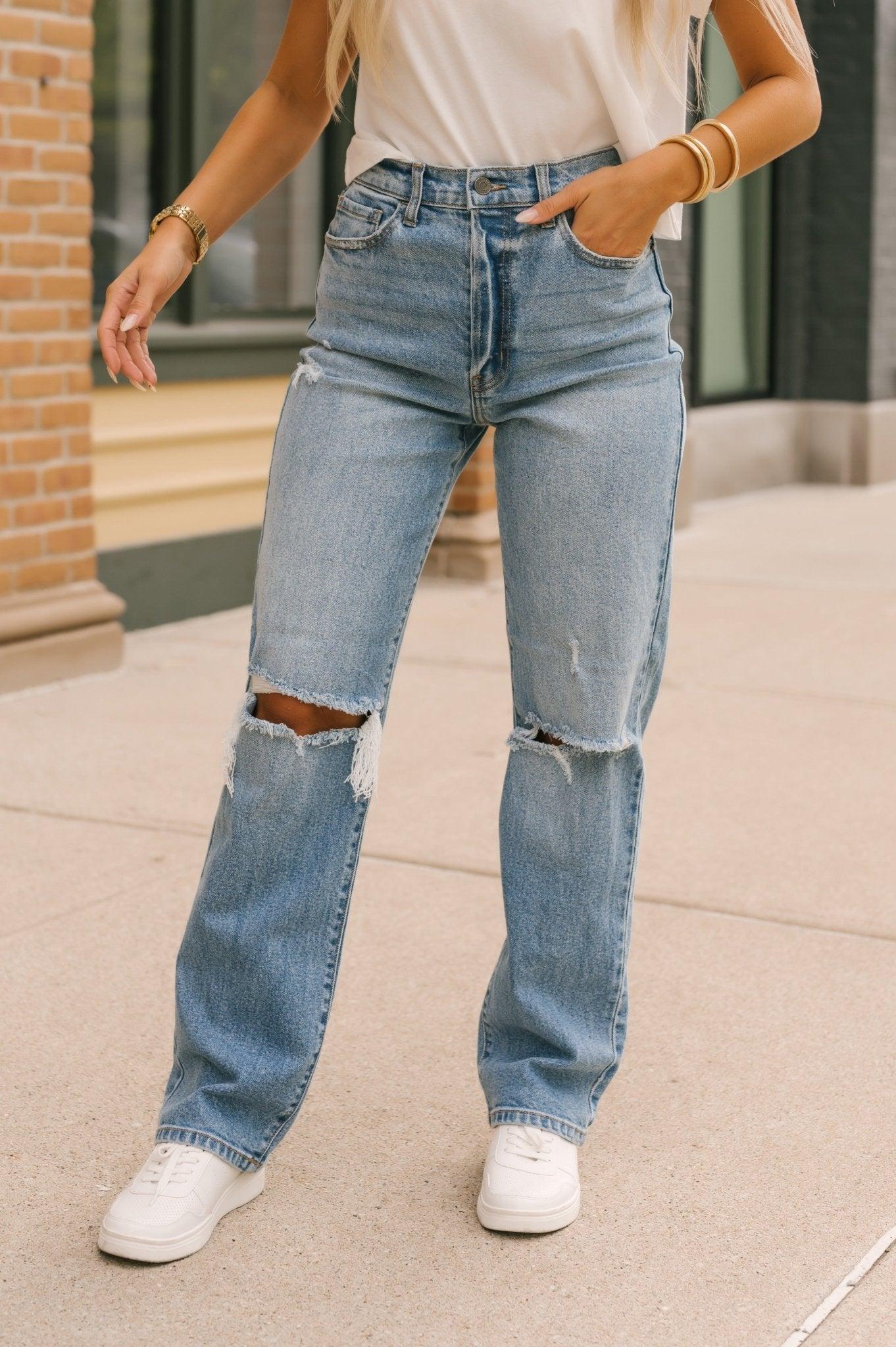 Light Denim High Rise Destroyed Dad Jeans - FINAL SALE Product Image