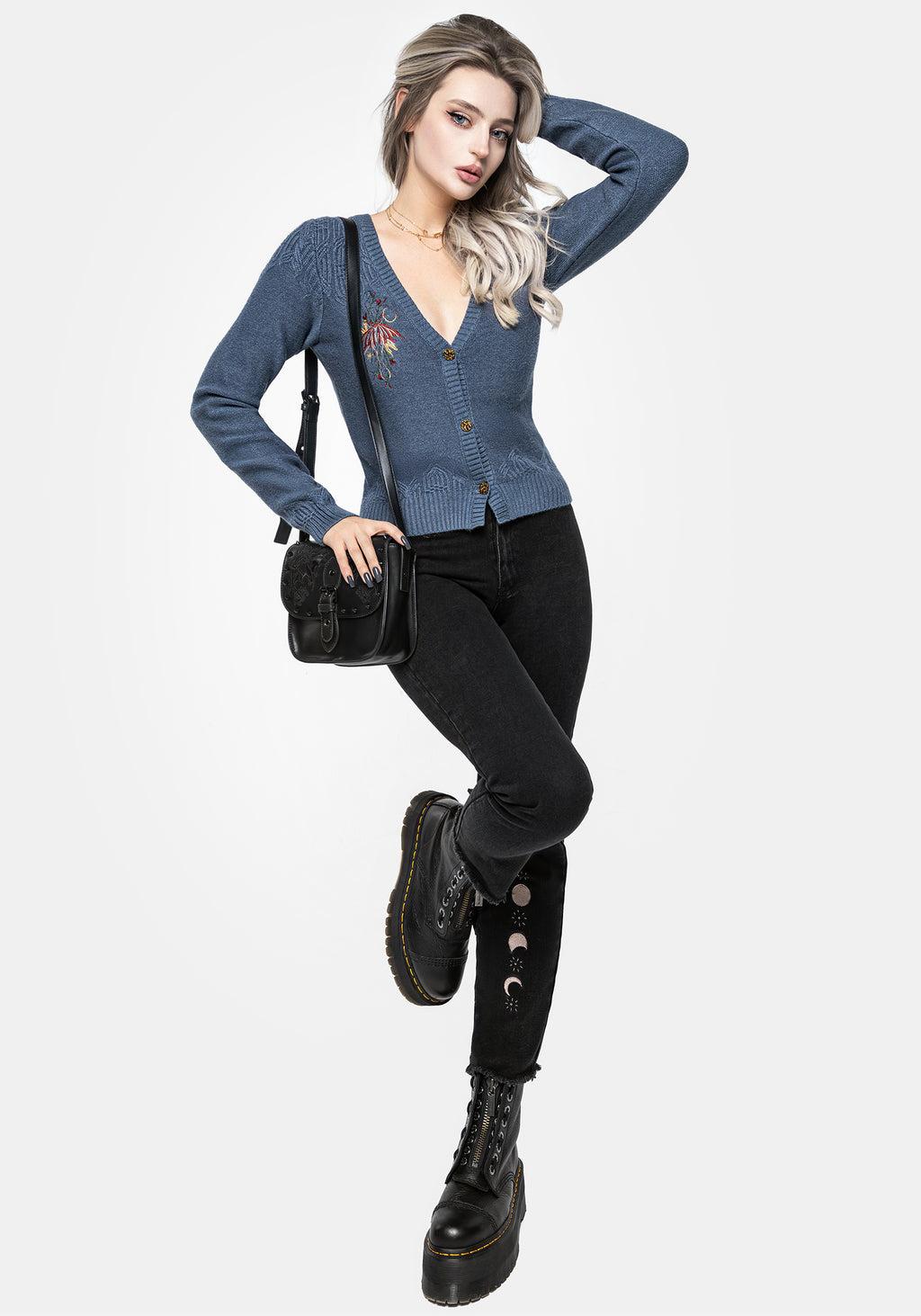 Selenia Moth Embroidered Cable Twist Knit Cardigan Product Image