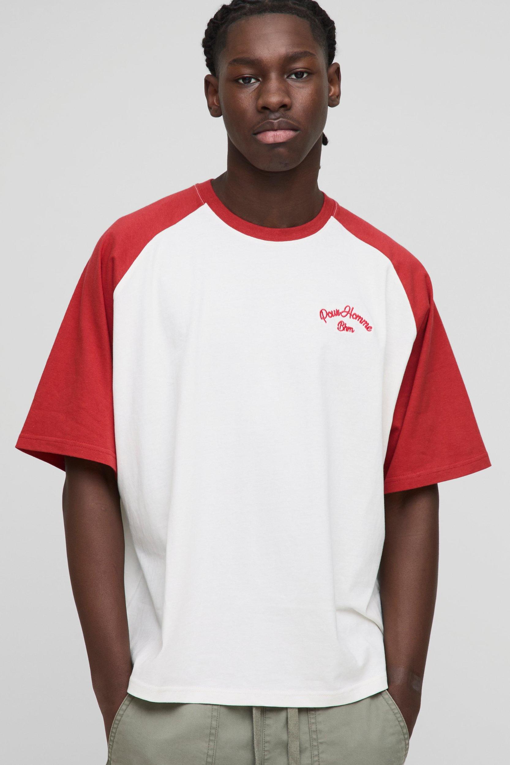 Oversized Homme Contrast Raglan T-Shirt | boohooMAN USA Product Image