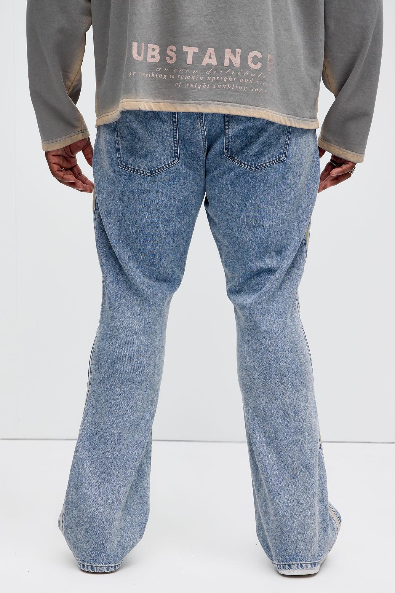 Side Stripe Stacked Slim Flare Jeans - Light Wash Product Image