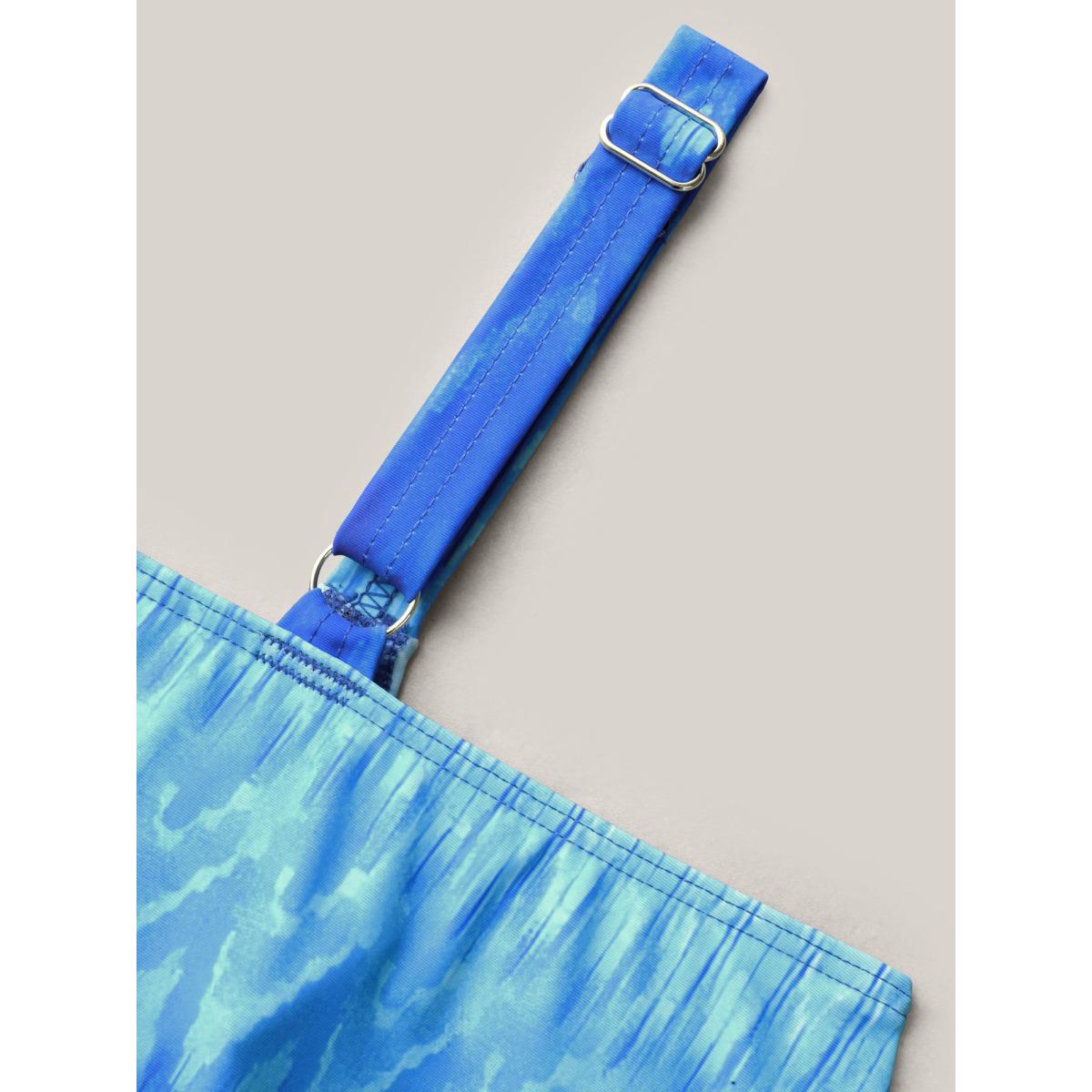 Plus Size Gradient Sea Print Adjustable Swim Top Women's Swimwear Mediumblue Resort High stretch Bodycon U-neck Curve Swim Tops BloomChic 10/M Product Image