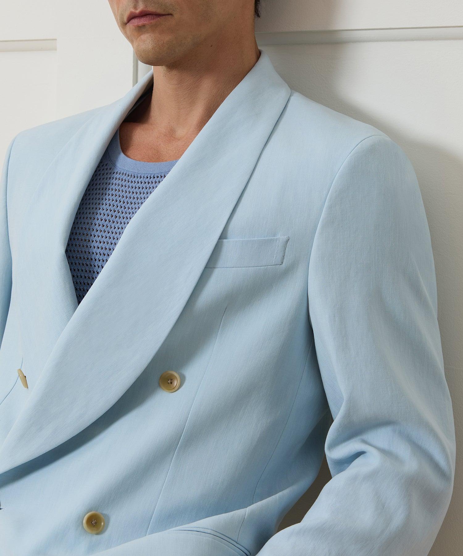 Italian Sueded Linen Double-Breasted Shawl Collar Jacket Product Image