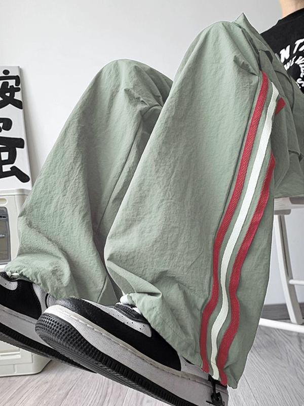 Men's Contrast Piping Detail Drawstring Wide Leg Pants Product Image