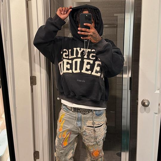 Vintage Fraternal Double Cross Graphic Acid Washed Oversized Hoodie Product Image