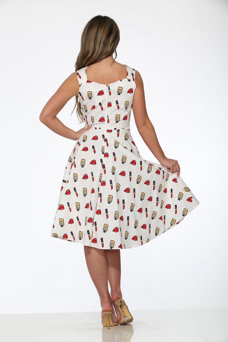 White Red Lipstick Swing Dress Product Image