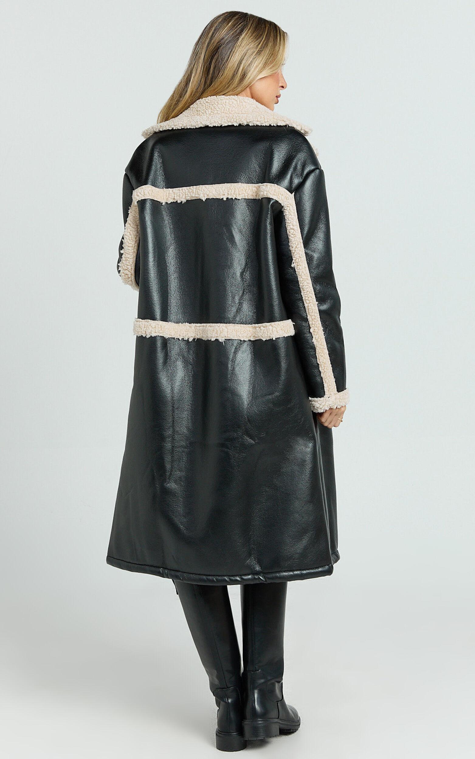 Jan Coat - Longline Faux Shearling Aviator Coat in Black Product Image