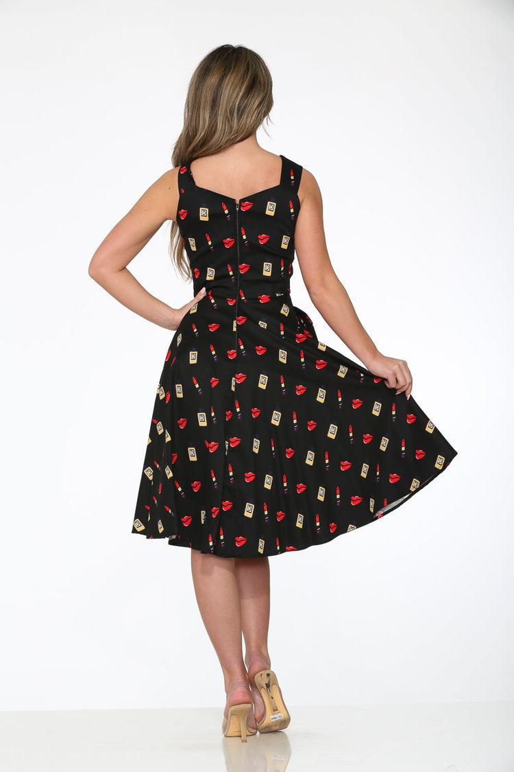 Black Red Lipstick Swing Dress Product Image