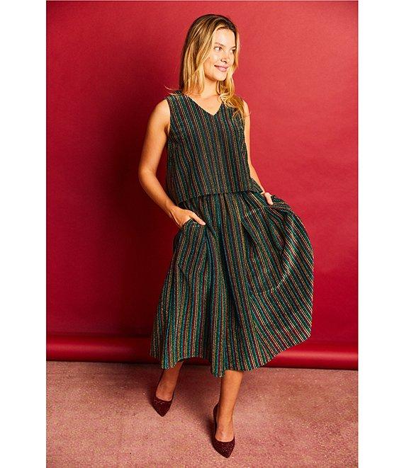 Buru Party Polka Dot Textured Pull-On Pocketed A-Line Coordinating Midi Skirt Product Image