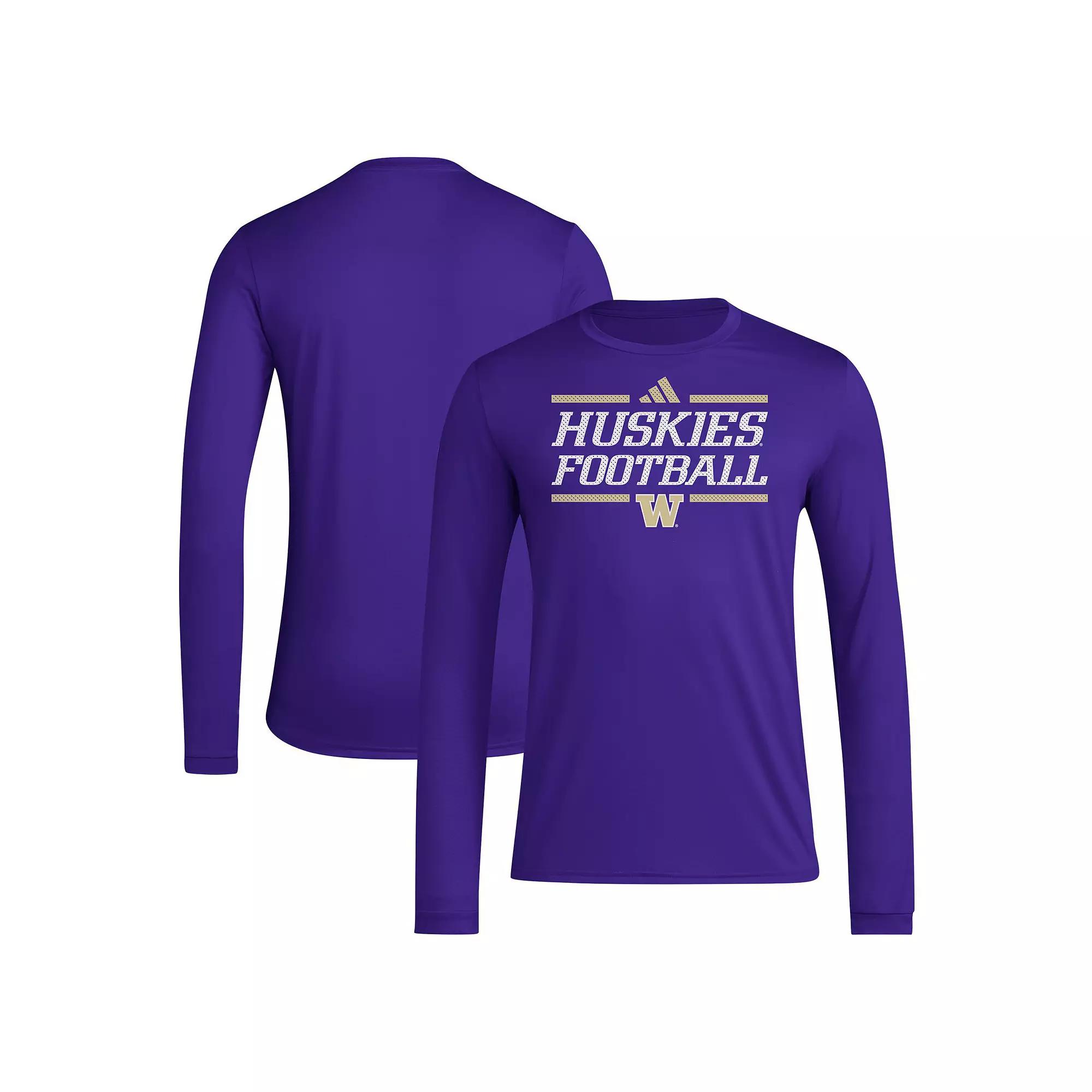 Men's adidas Purple Washington Huskies Locker Football Pre-Game AEROREADY Long Sleeve T-Shirt, Size: 2XL Product Image