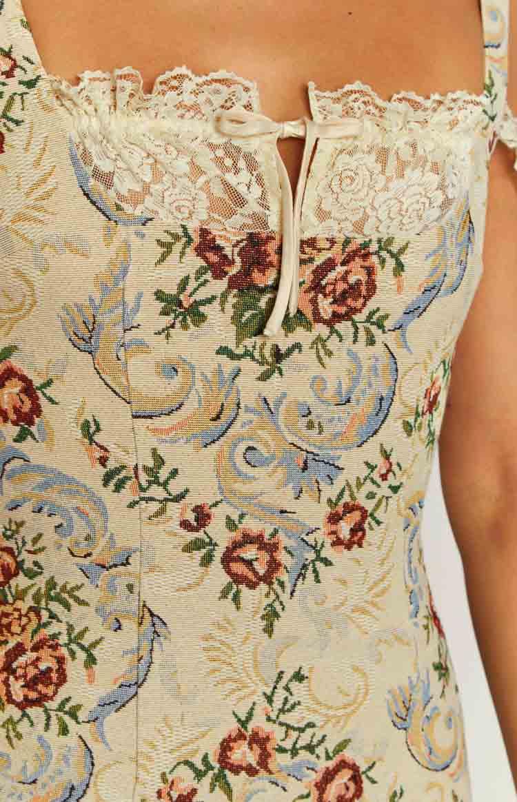 Daydreaming Beige Tapestry Mini Dress Product Image
