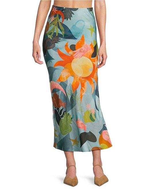 Never Fully Dressed Dorris Balearic Abstract Print Midi Slip Skirt Product Image
