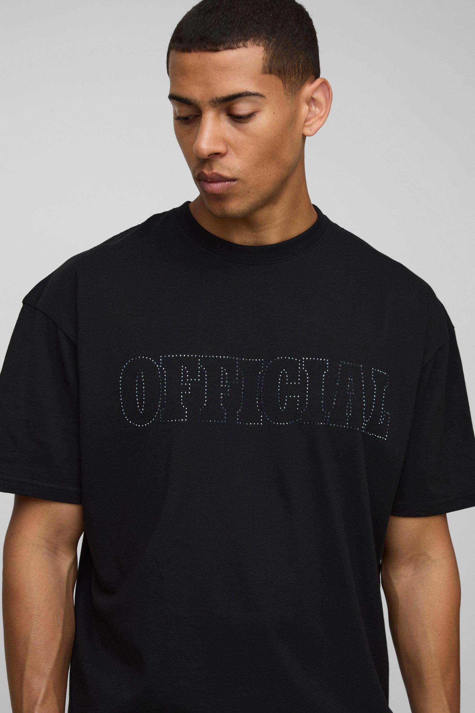 Black Oversized Embellished Official T-Shirt | boohooMAN USA Product Image