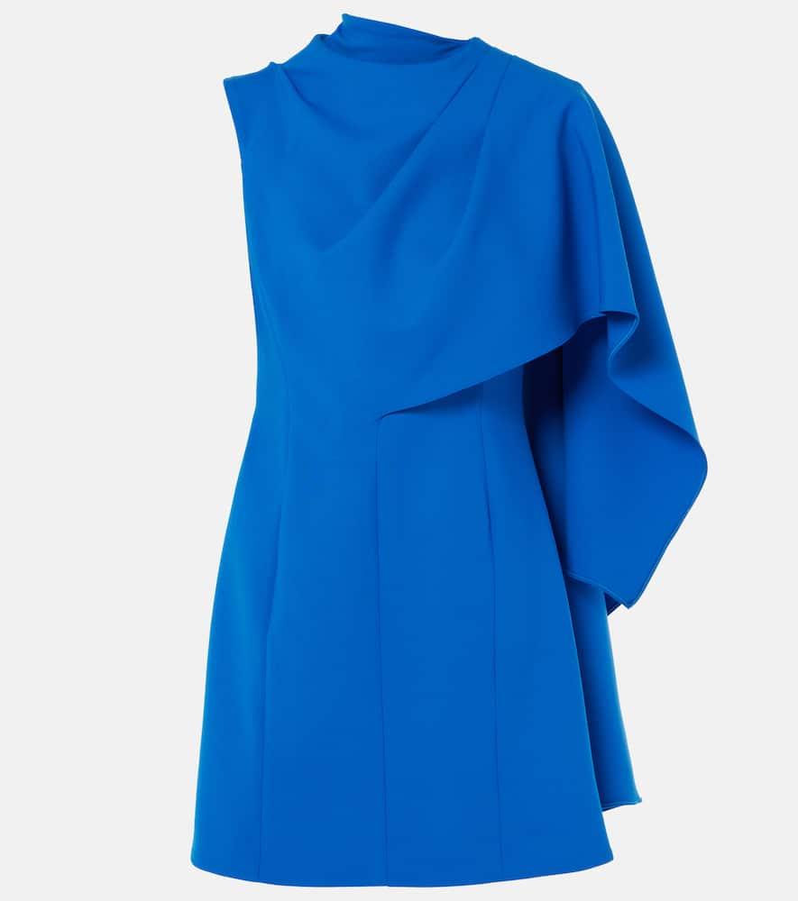 OSCAR DE LA RENTA One Shoulder Cape Detail  Stretch Wool Dress In Lapis Product Image