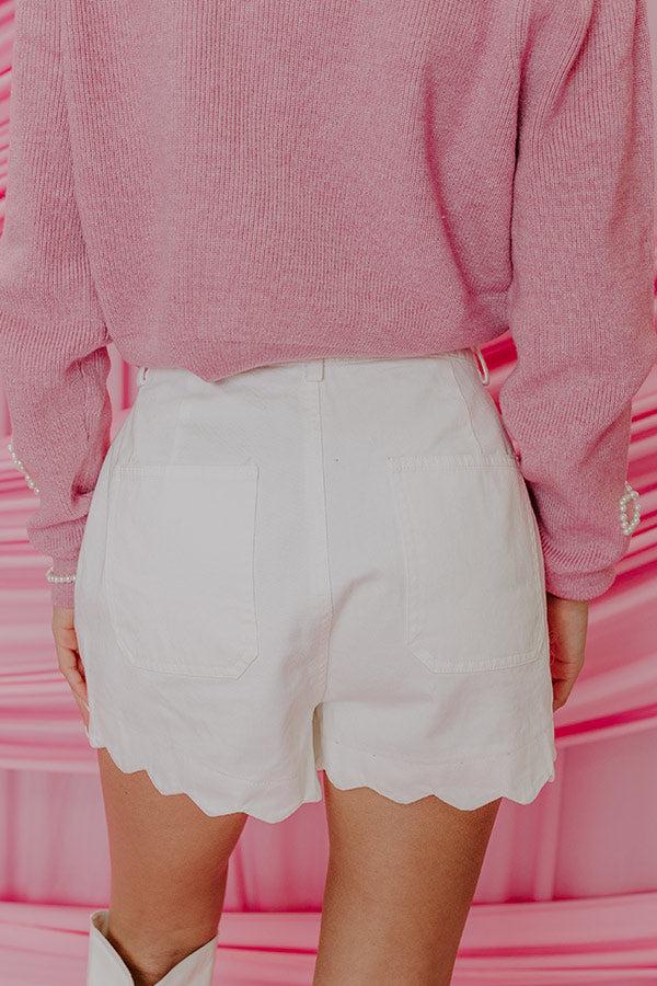 The Gracie High Waist Denim Shorts in Ivory Product Image