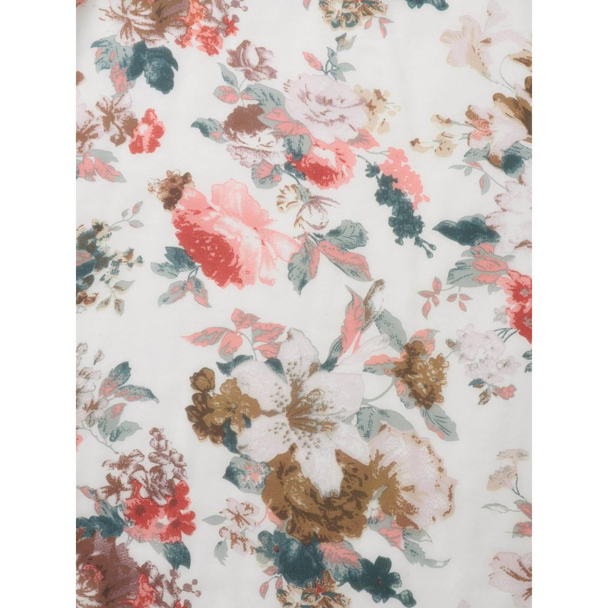 Plus Size Ivory Large Flower Print Sheer Lined Shirt Women Half Sleeve V-neck Everyday-Elegant Blouses BloomChic 28/5X Product Image