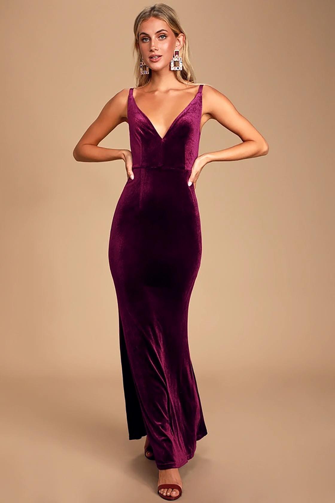 Maliya Plum Purple Velvet Mermaid Maxi Dress Product Image