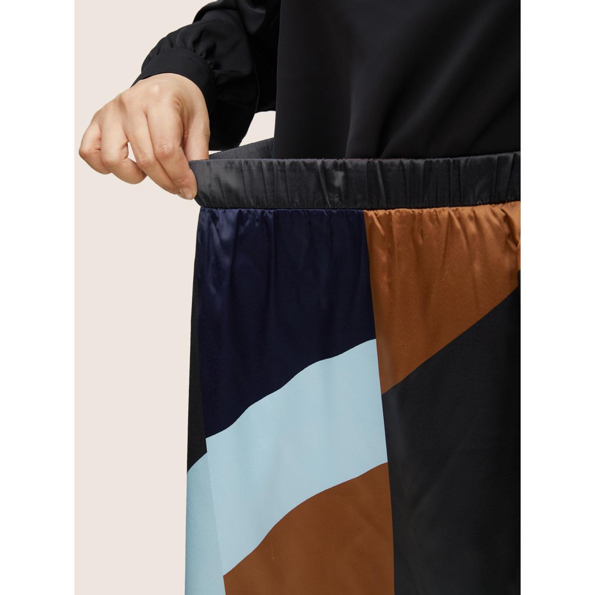 Plus Size Colorblock Contrast Pocket Cropped Skirt Women Multicolor At the Office Non No stretch Slanted pocket Work Skirts BloomChic 18-20/2X Product Image