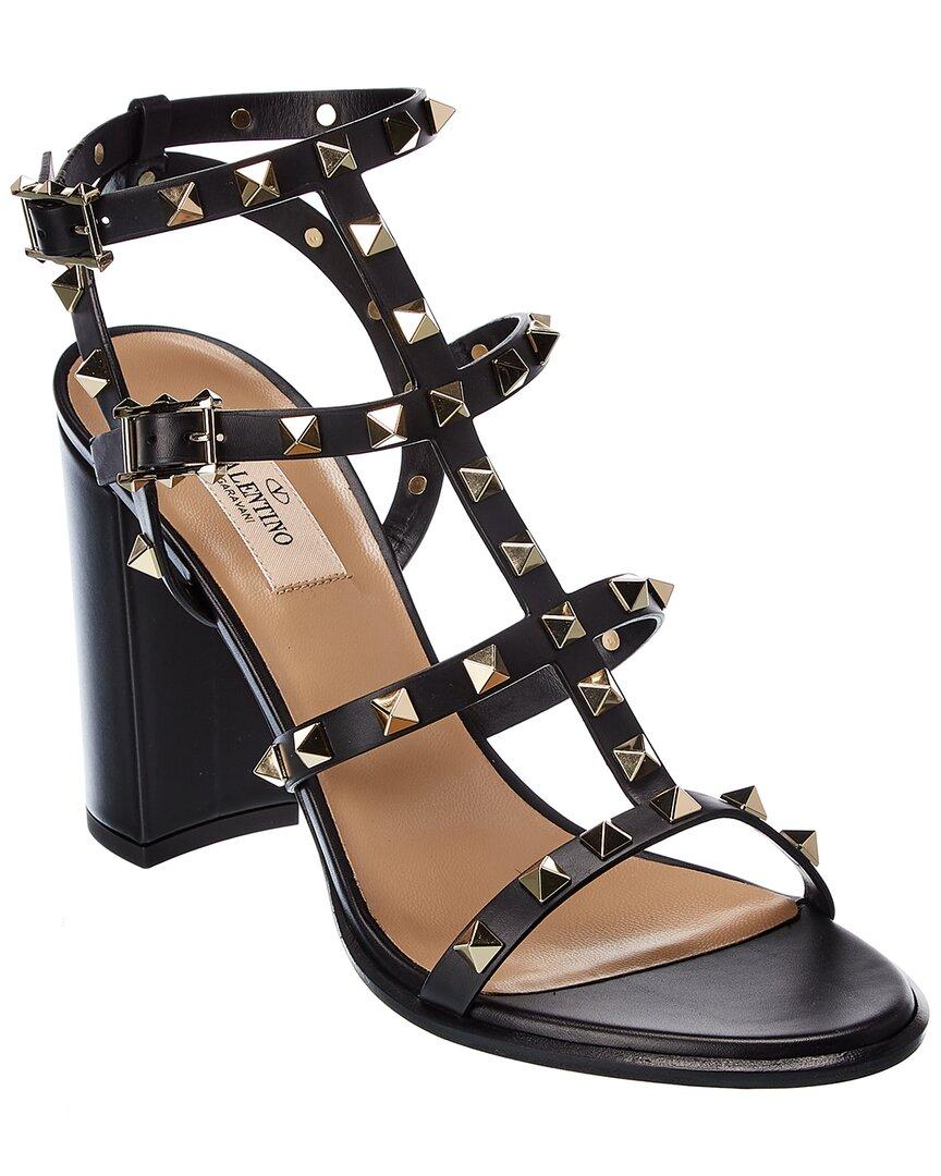 VALENTINO GARAVANI Valentino Rockstud Caged 90 Leather Ankle Strap Sandal In Black Product Image