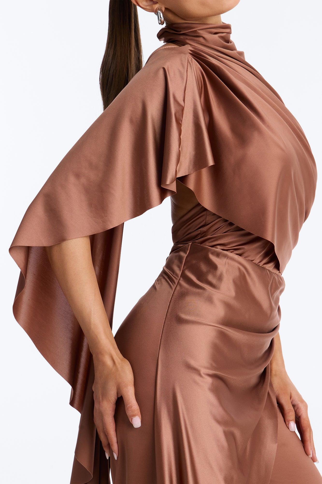 Chic Motives Draped Wide Leg Jumpsuit - Bronze Female Product Image