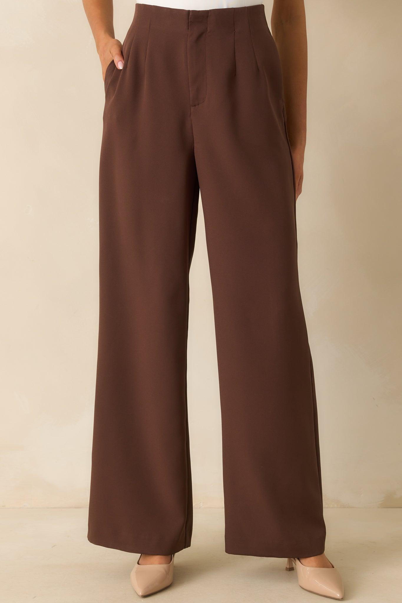 Making A Change Chocolate Brown High Waisted Wide Leg Pants Product Image