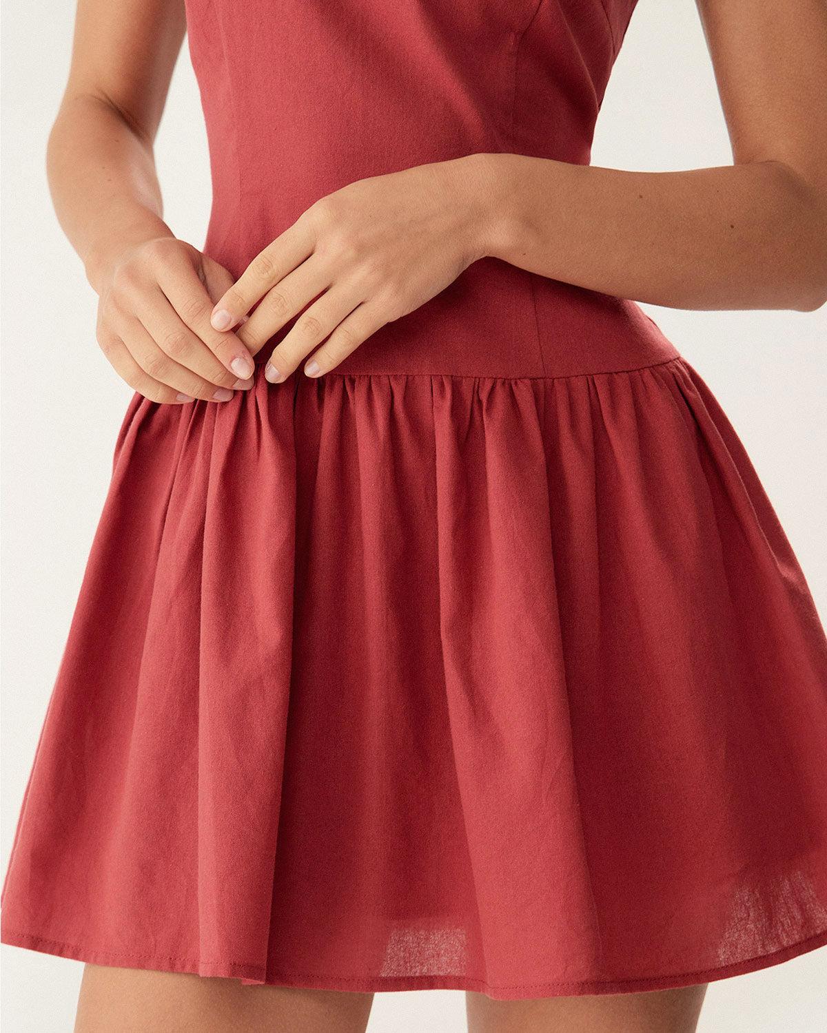 Red Boat Neck Sleeveless Mini Dress Product Image