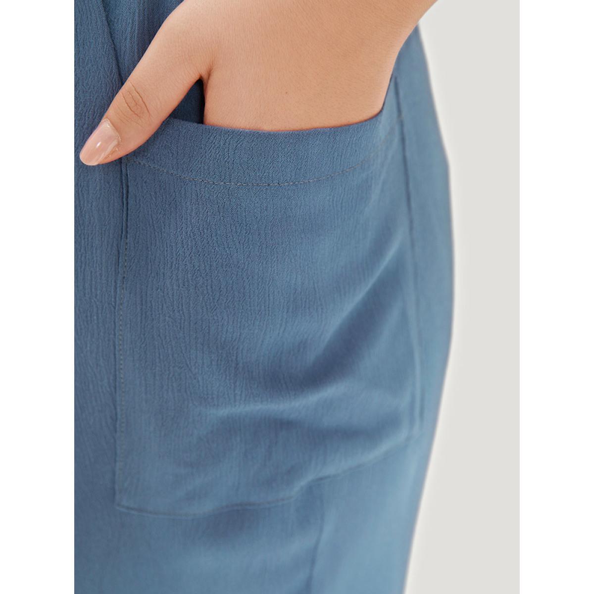 Plus Size Solid Pocket Elastic Waist Wrap Hem Pants Women Stone Casual High Rise Dailywear Pants BloomChic 30/6X Product Image