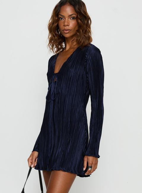 Malop Long Sleeve Mini Dress Navy Product Image