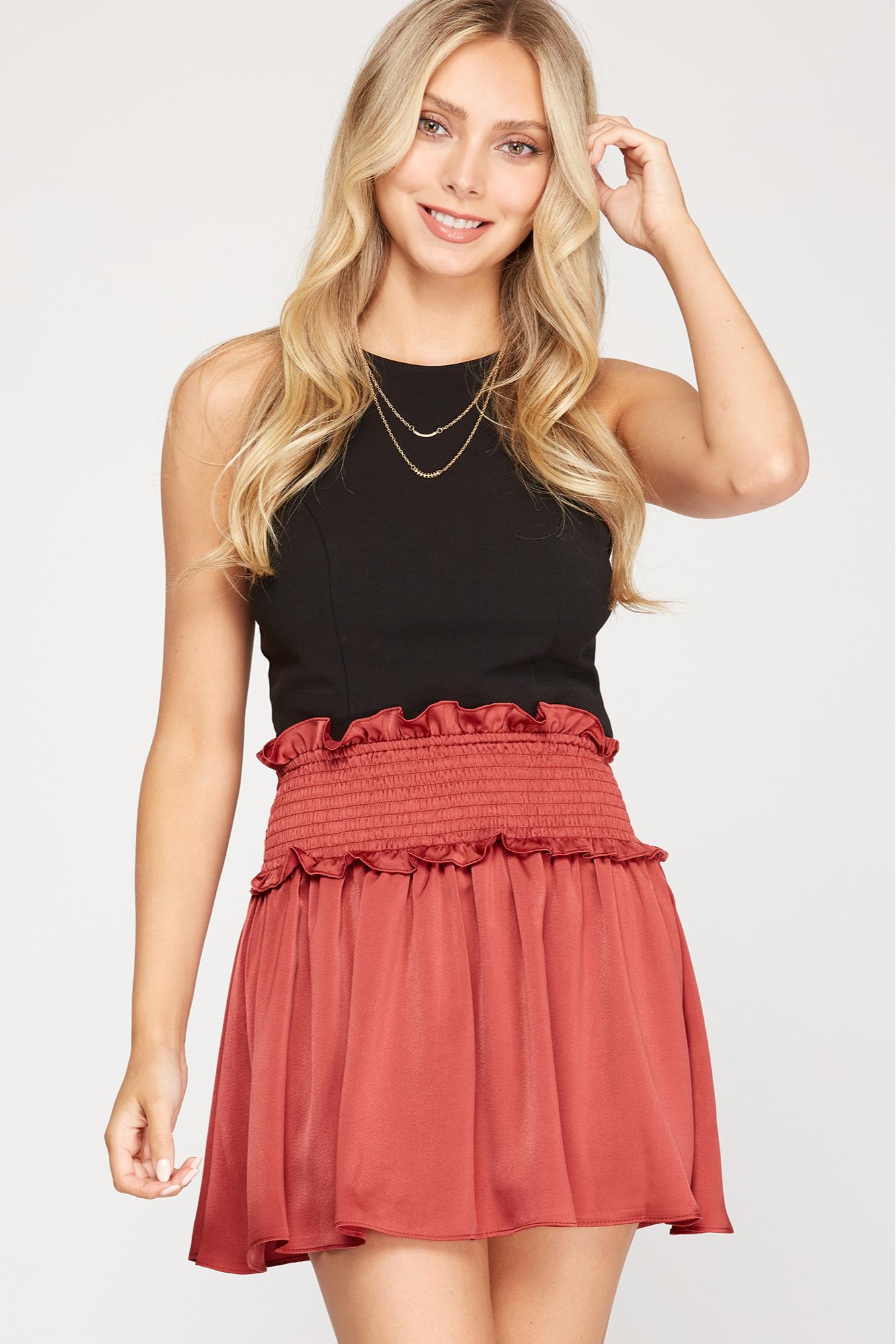 Woven Satin Mini Skirt w/smocked Waistband and Shorts Lining Product Image