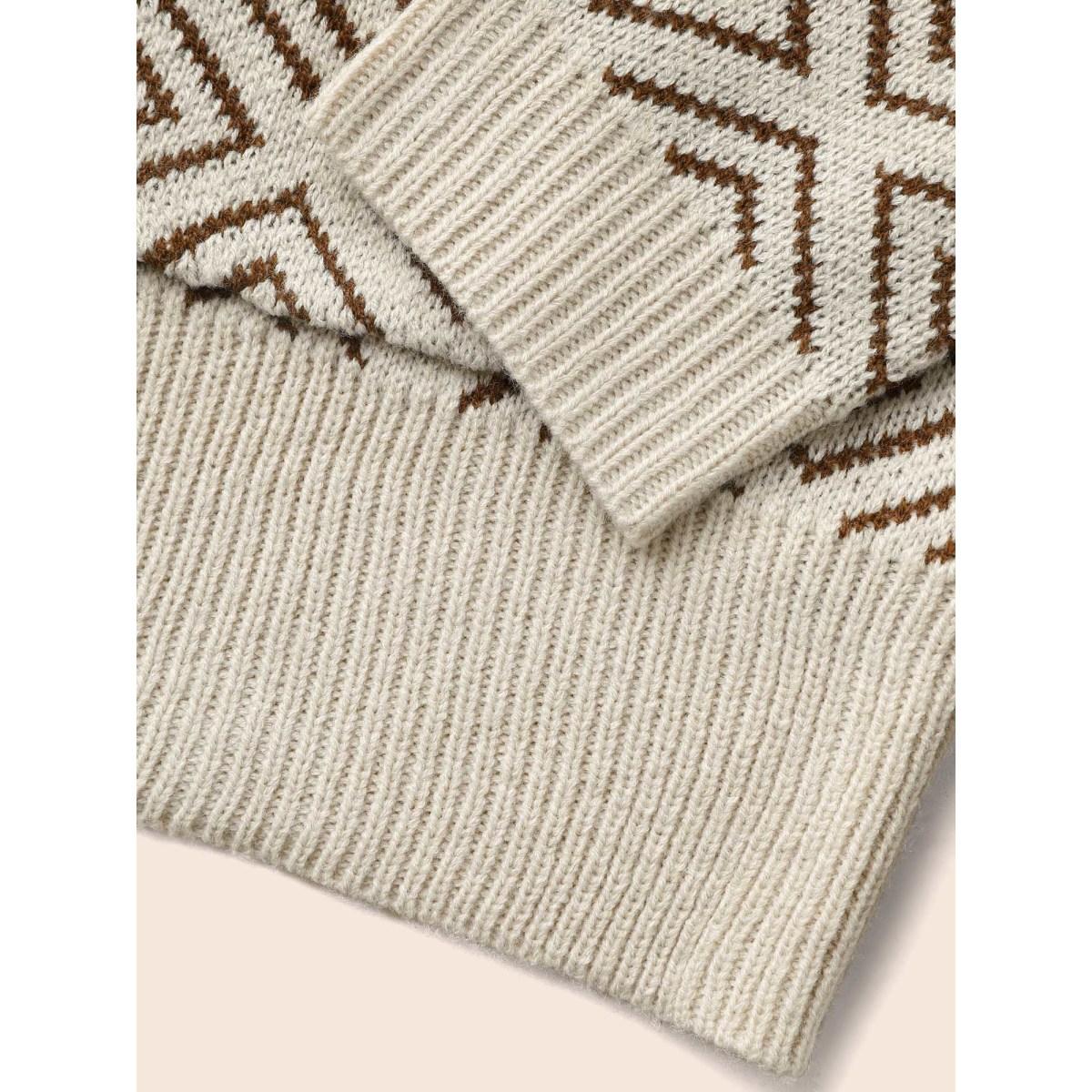 Plus Size Geometric Drop Shoulder Patch Pocket Cardigan WhiteSmoke Women Leisure Loose Long Sleeve Casual Cardigans BloomChic 22-24/3X Product Image