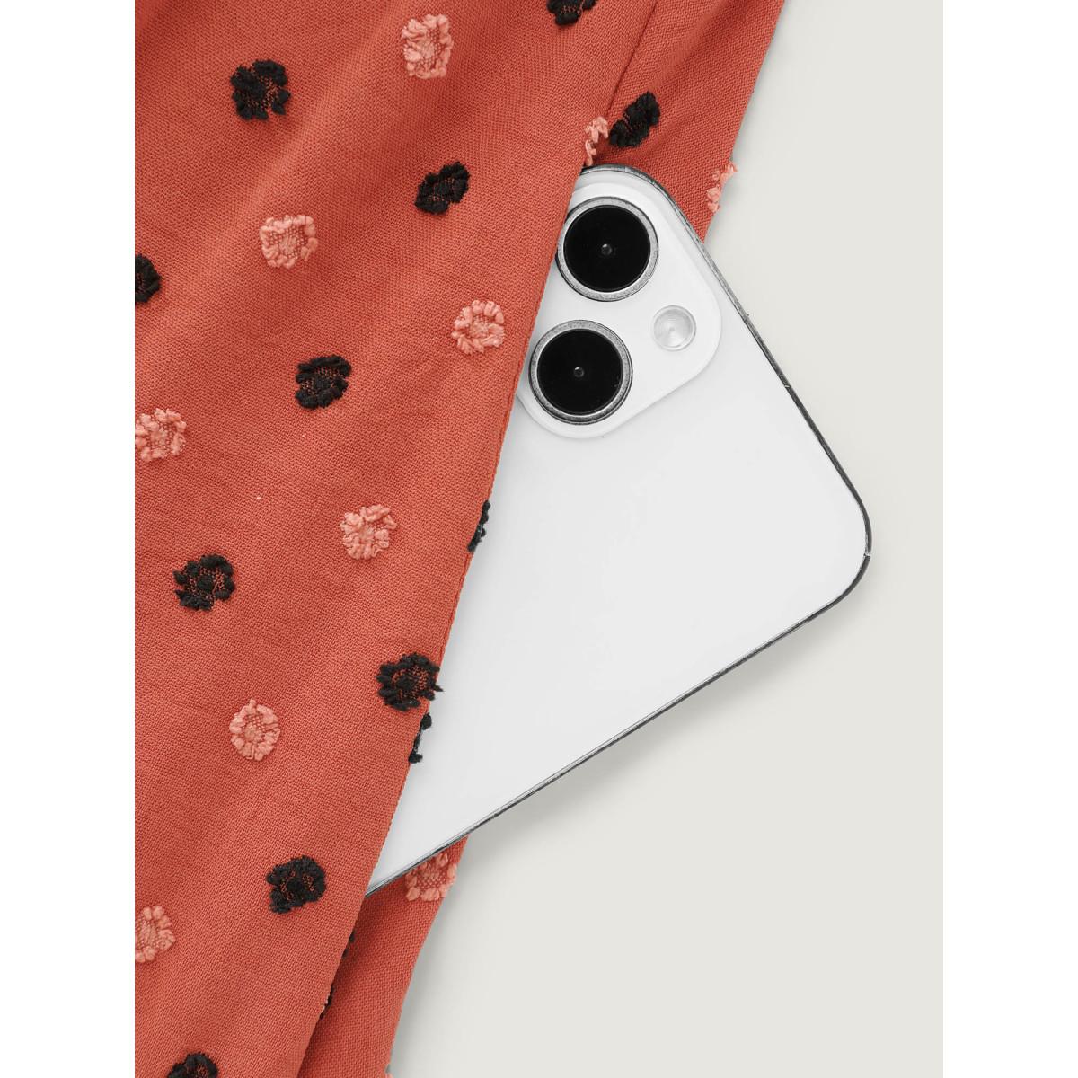 Plus Size Polka Dots Ruched Drawstring Tiered Midi Dress Coral Women Timeless Gathered Heart neckline Elbow-length sleeve Curvy BloomChic 30/6X Product Image