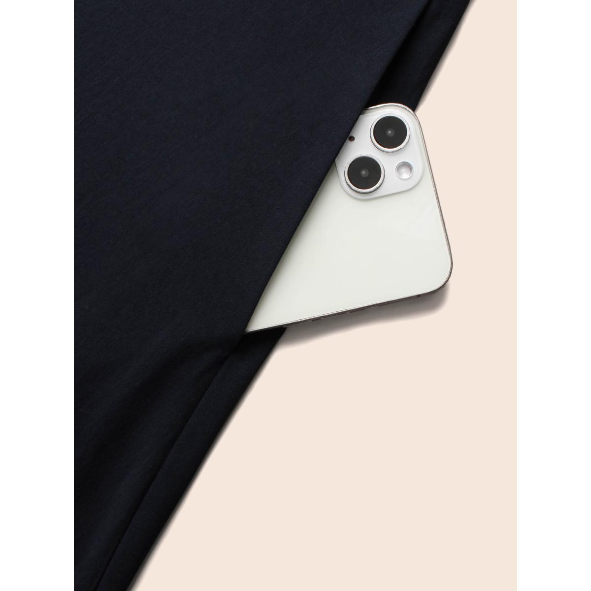 Plus Size Contrast Shirt Collar Button Detail Dress Indigo Women Elegant Contrast Shirt collar Extra Long Sleeve Curvy BloomChic 14-16/1X Product Image