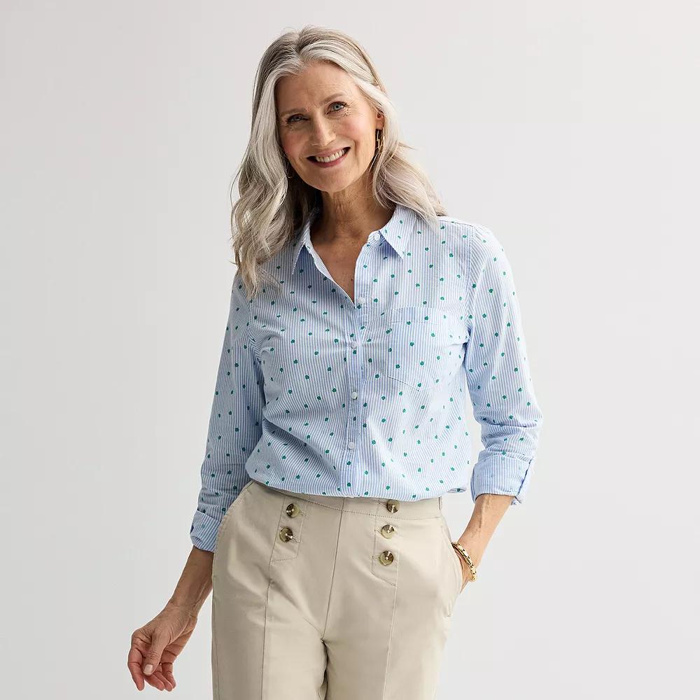 Women's Croft & Barrow® Essential One Pocket Button Down Shirt, Size: Large, Shamrock Stripe Product Image
