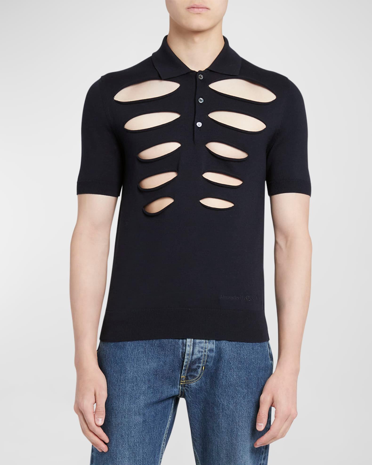 Men's Slit Cotton Polo Shirt Product Image