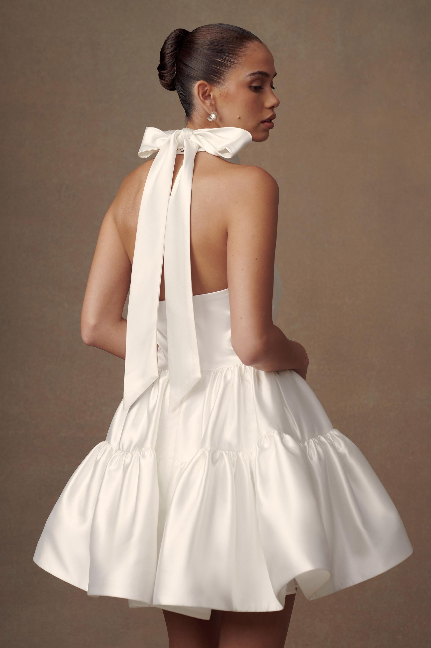 Dorota Satin Halter Mini Dress - White Product Image