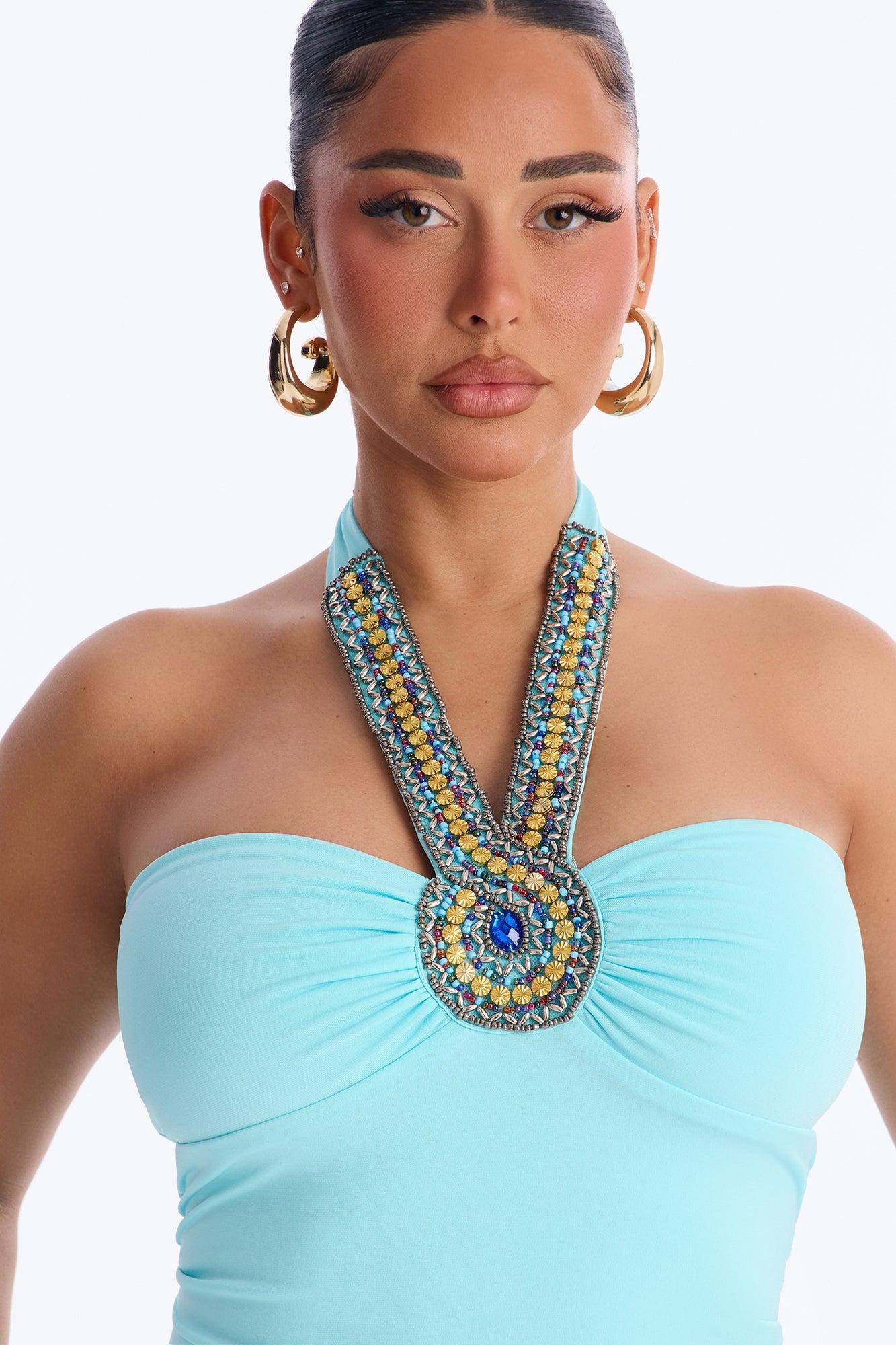 Josephine Sleeveless Embellished Mini Dress - Light Blue Female Product Image