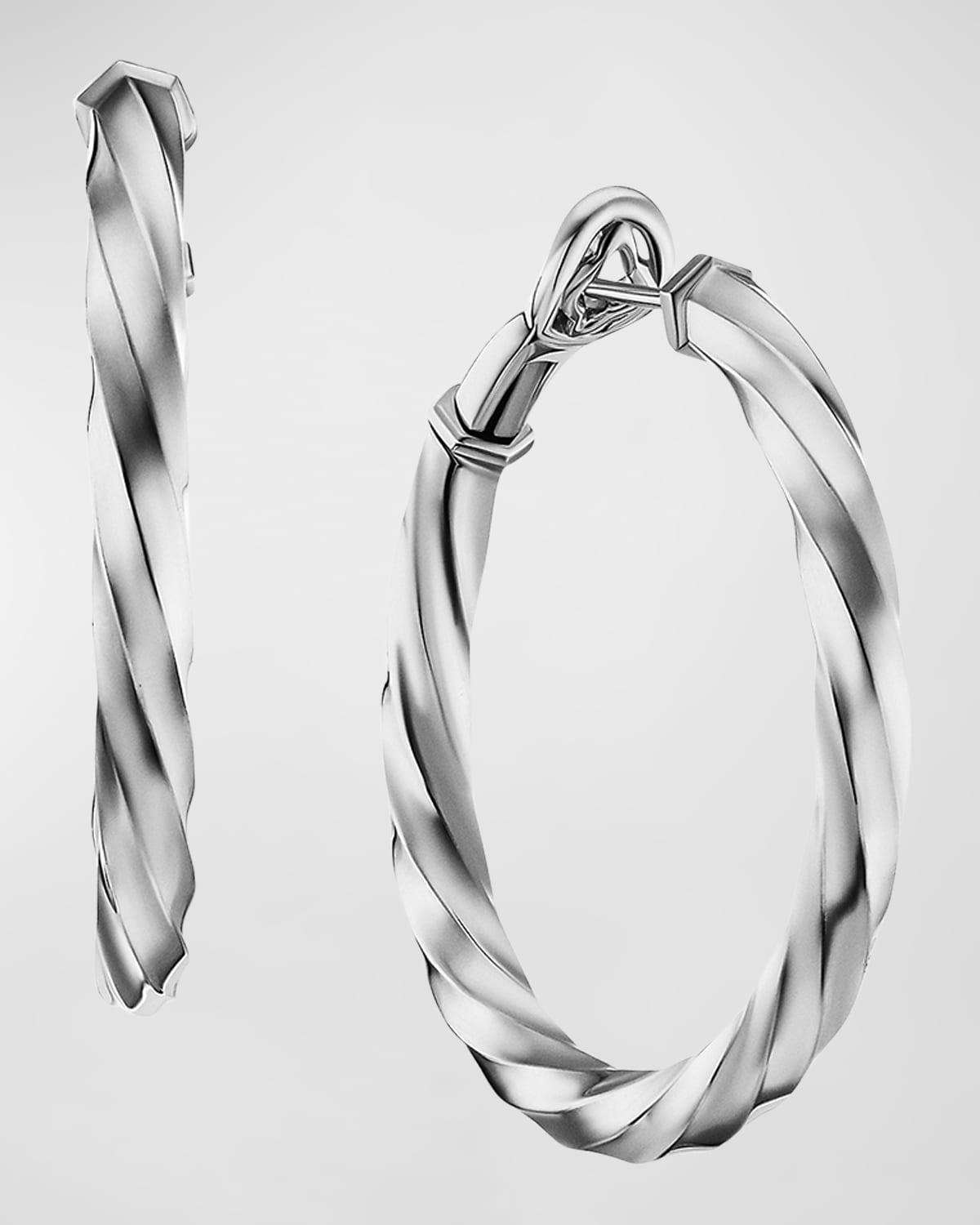 Womens Cable Edge Hoop Earrings in Sterling Silver, 1.5in Product Image