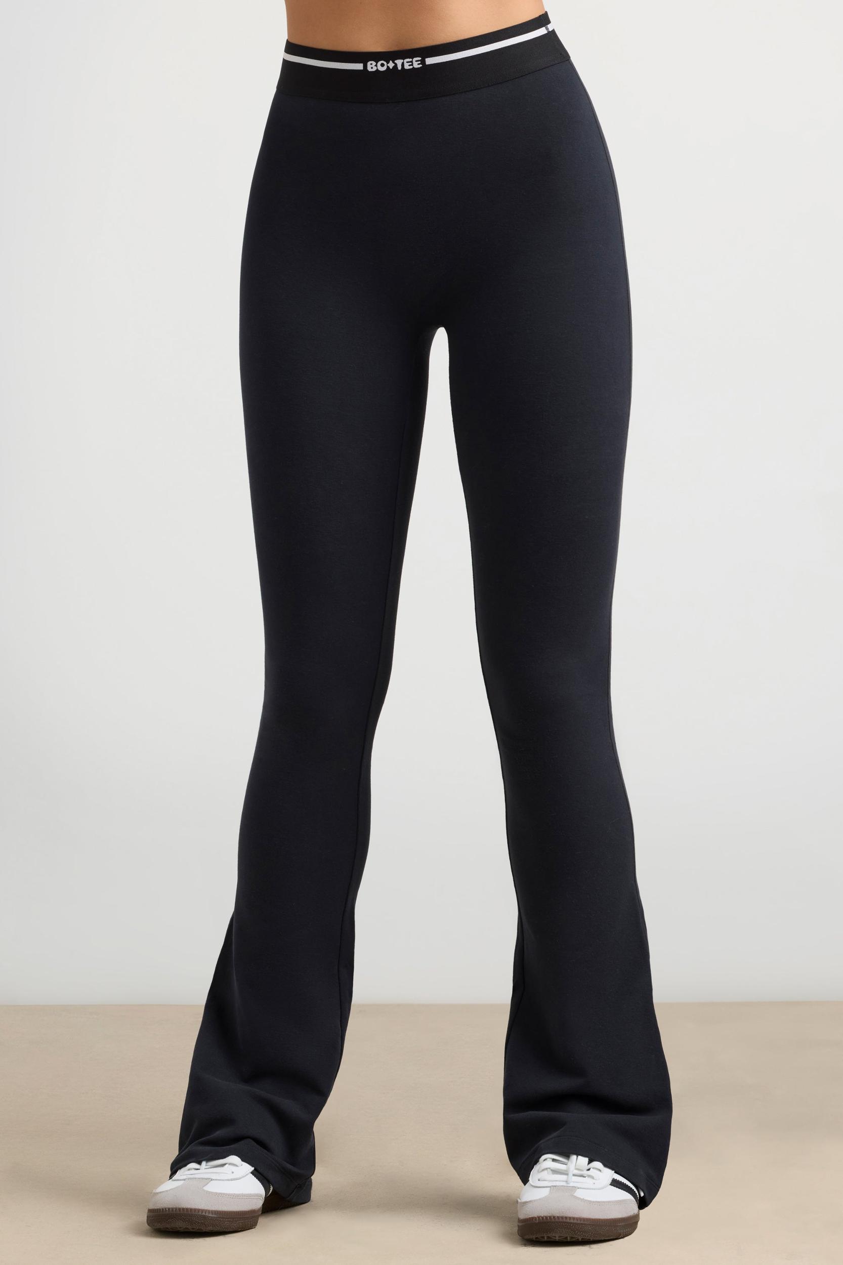 Stretch Cotton Jersey High-Waist Kick Flare Trousers in Black Product Image