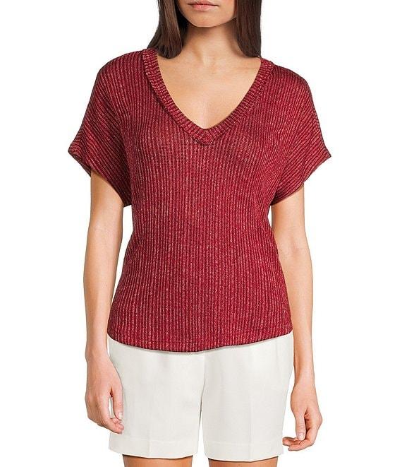 Blu Pepper V-Neck Short Sleeve Knit Sweater Top Product Image