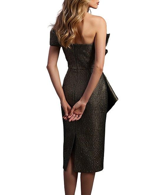 Terani Couture One Shoulder Metallic Jacquard Midi Dress Product Image