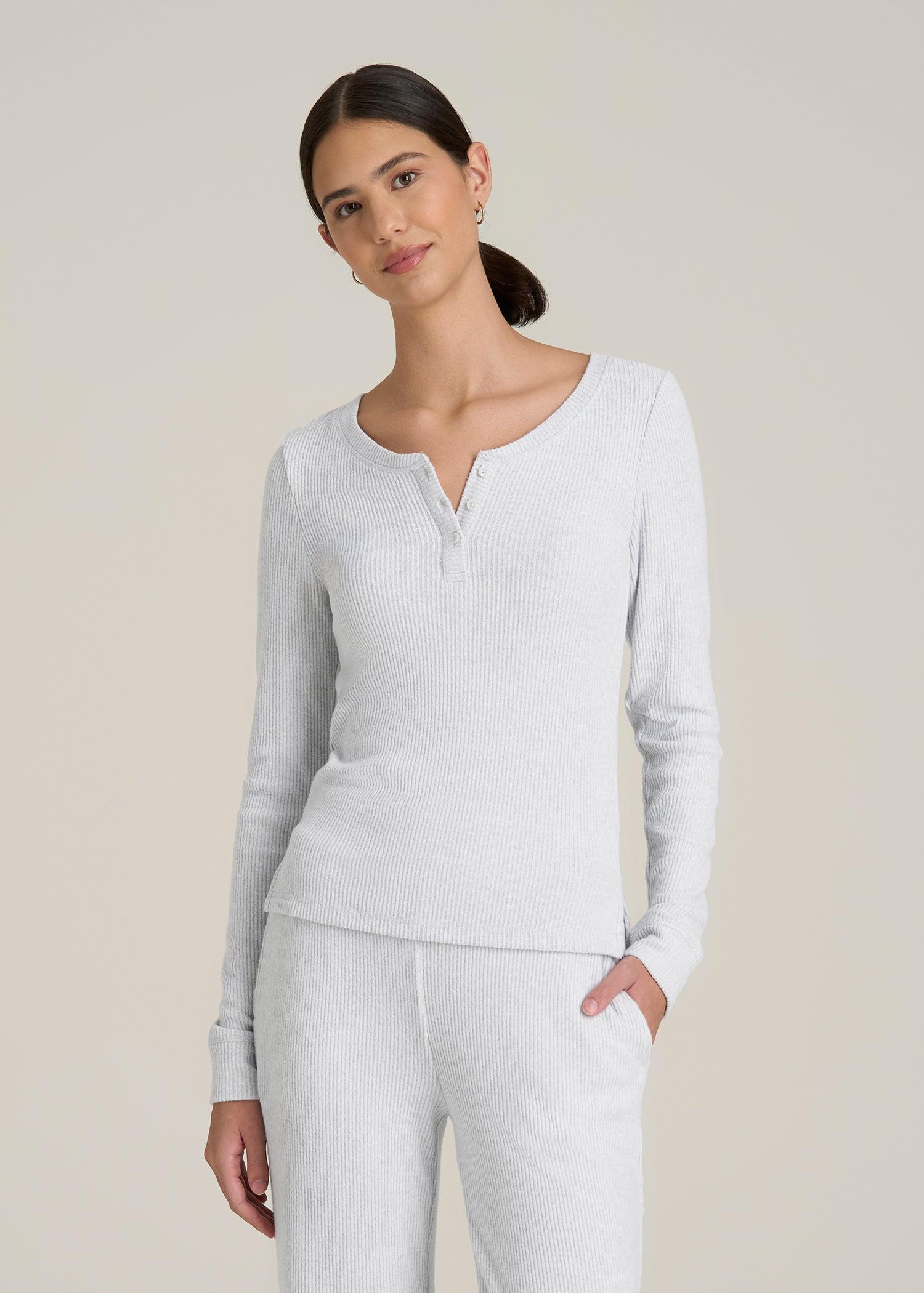 Ribbed Henley Top for Tall Women in Fog Grey Mix Female Product Image