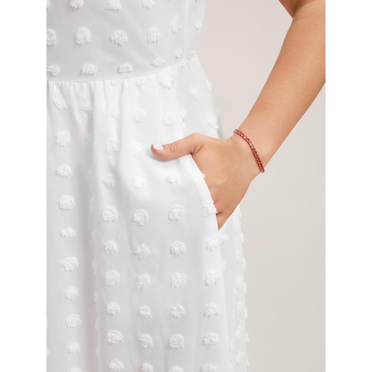 Plus Size Textured Plain Tiered Ruffles Sleeve Dress Originalwhite Women Elegant Woven ribbon&lace trim Round Neck Cap Sleeve Curvy BloomChic 12/L Product Image