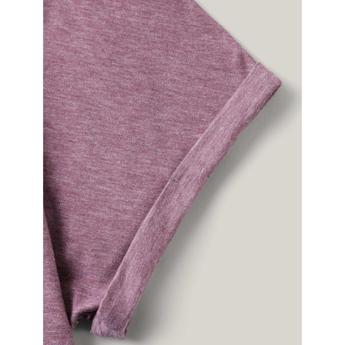 Plus Size Hooded Pockets Ties Plain T-Shirt Mauve Women Leisure Roll Hem Turtleneck Casual T-shirts BloomChic 14-16/1X Product Image