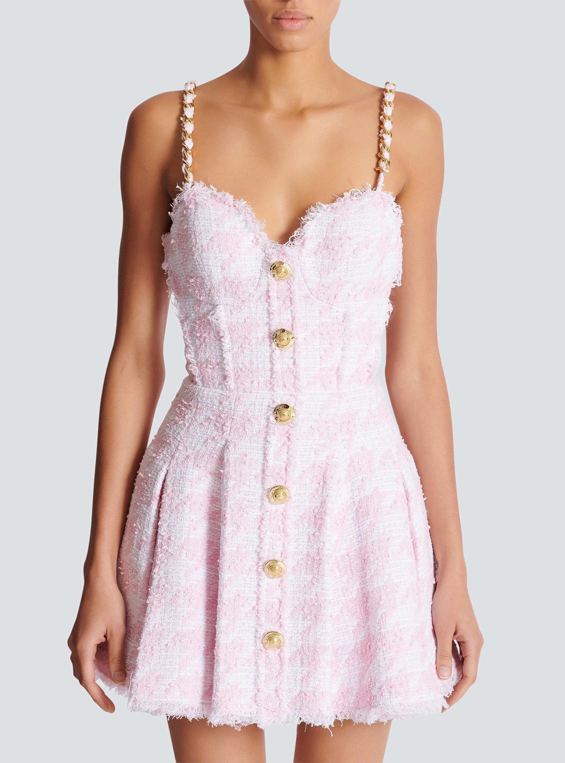 Strappy houndstooth tweed A-line dress  Product Image