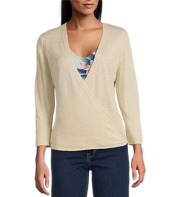 Tommy Bahama Linen Blend Open Front 3/4 Sleeve Cardigan Product Image